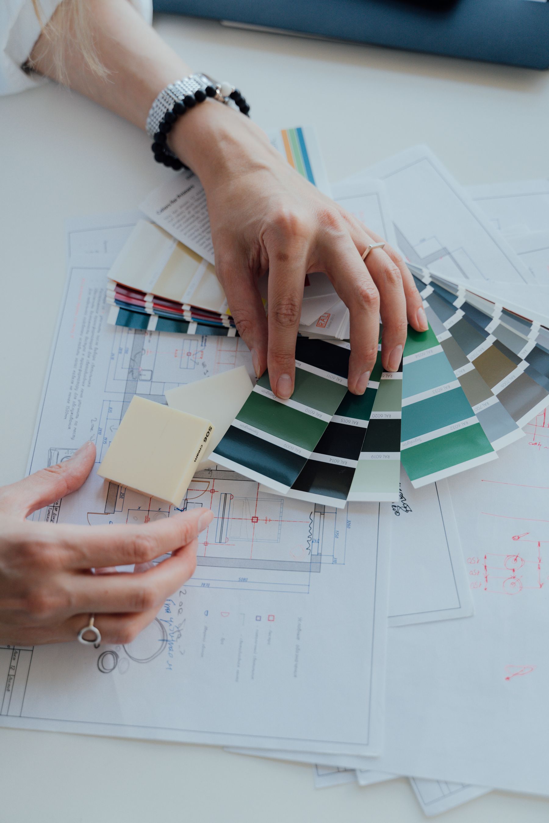 Design professional comparing material and color standards