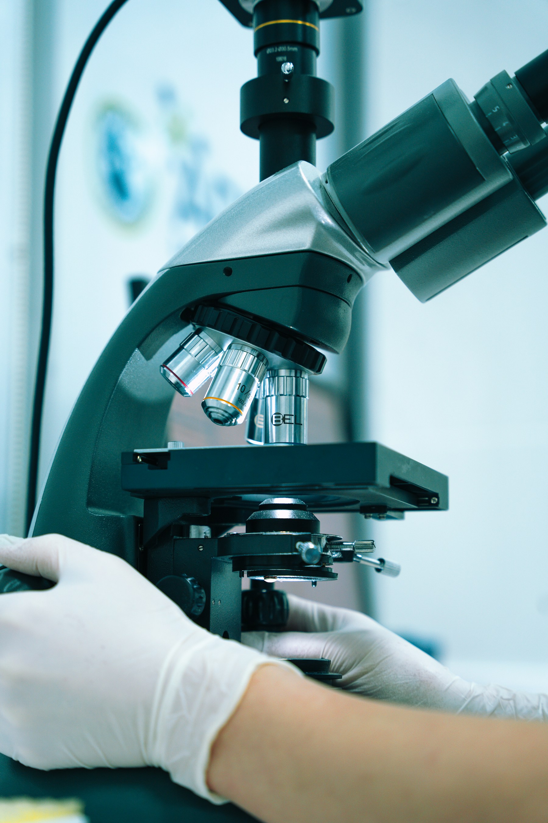 Microscope used during controlled analytical examination